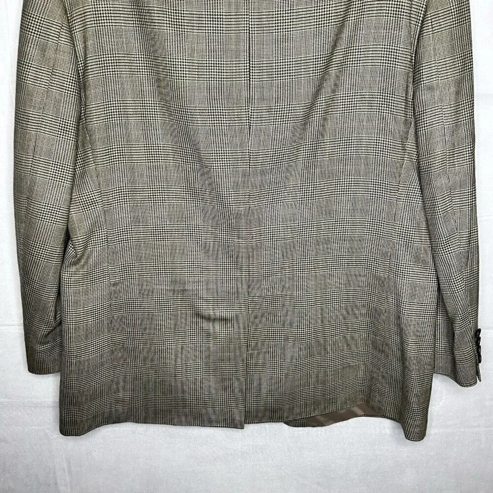 Lauren Ralph Lauren 2-Button Silk Wool Suit 42R Houndstooth Plaid Tan